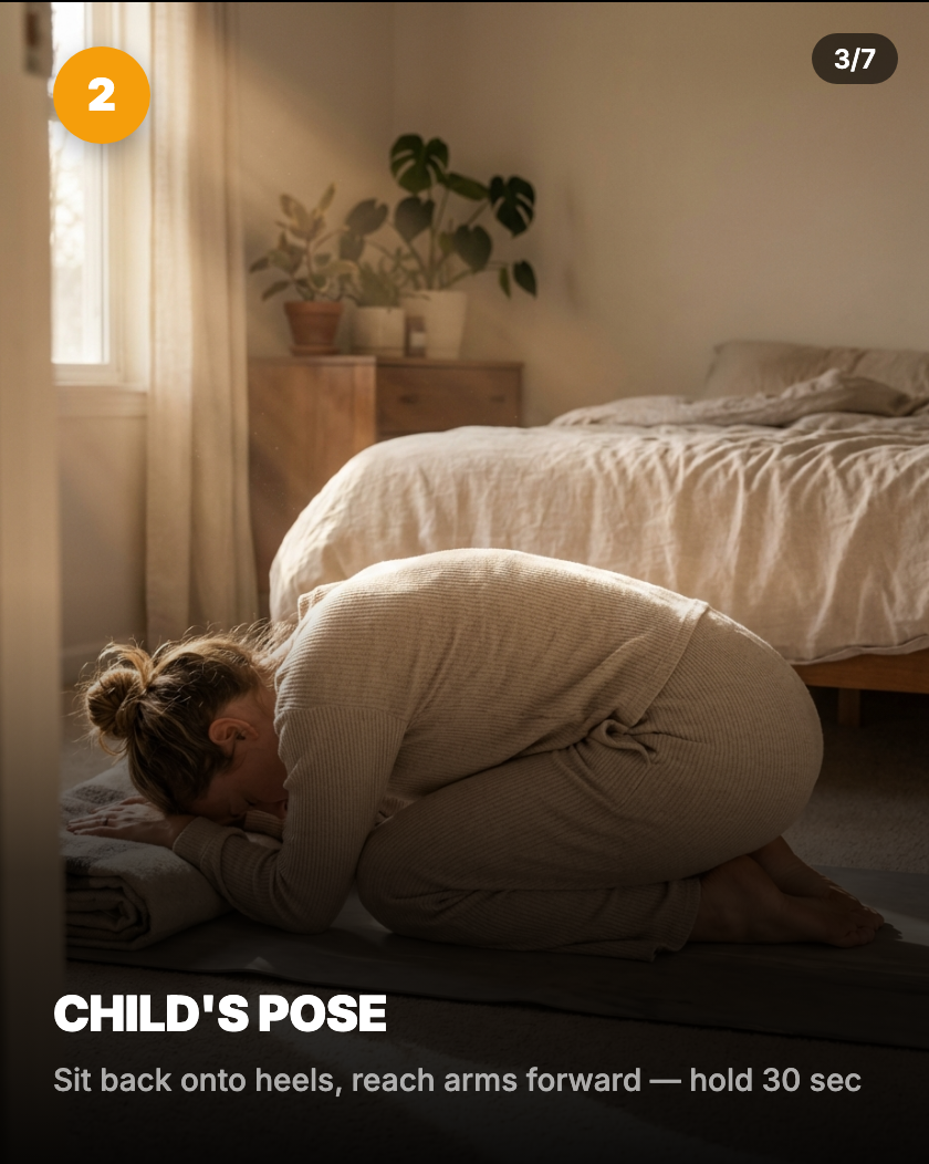 Child's pose for sciatica — kneeling with arms stretched forward, forehead near floor