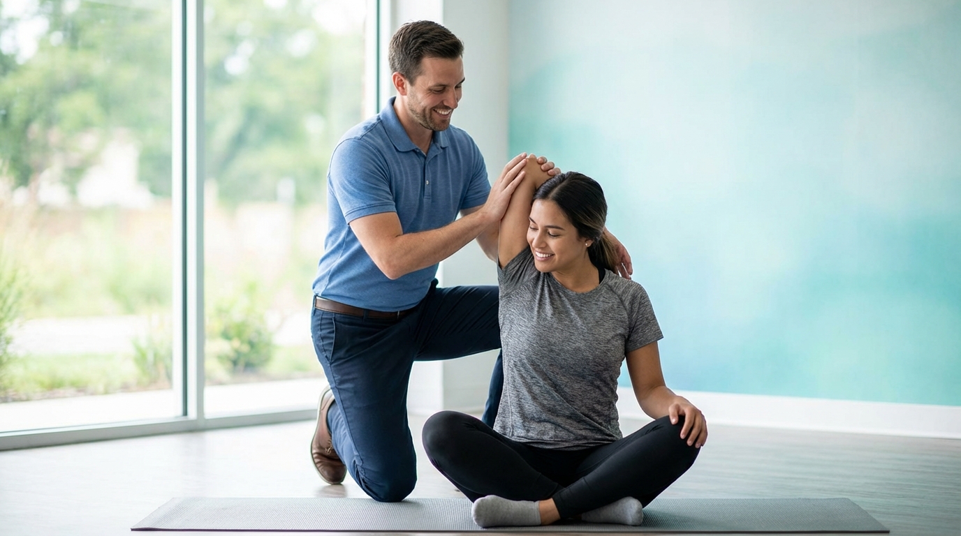 Descriptive alt showing a person performing gentle sciatica stretches on a yoga mat